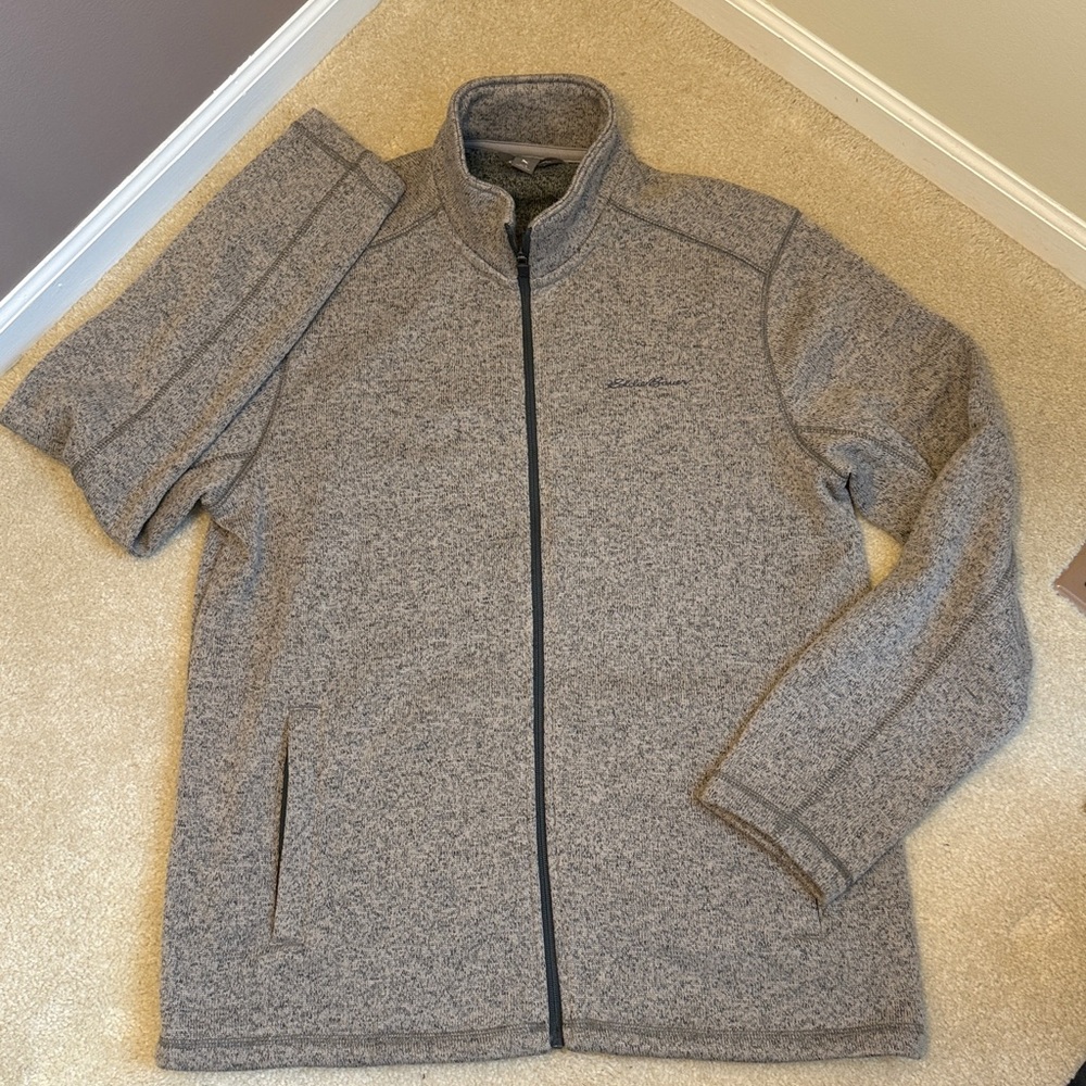 NWOT-Eddie Bauer Men's Beige Sweater -Large - Full Zipper Cardigan